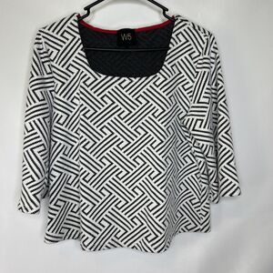 Anthropologie W5 Top Womens Medium Split Back Textured Print 3/4 Sleeve Gray